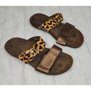 VIONIC Sandals Womens US 8 Brown Leopard Print Slide Buckle Strap Casual Trendy